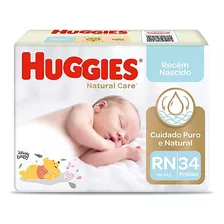 Fralda Infantil Huggies Natural Care Récem - Nascido 34 Un