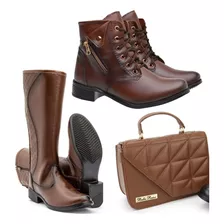 Botas Feminina Montaria Cano Longo Combo Cuturno Mais Bolsa