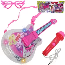 Guitarra Infantil Brinquedo C/ Microfone Luz Som Menina 