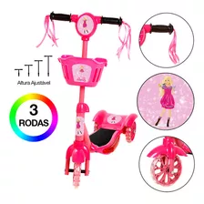 Patinete Infantil Menina Barbie 3 Rodas Cestinha Luzes Led