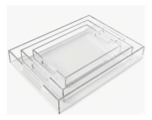 Kit 3 Bandejas Em Acrilico 45, 35 E 25 Cm Varias Cores