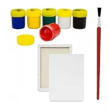 Kit Tela + 1 Pincel+ 6cores De Tinta Escolar Infantil Real 