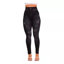 Calça Feminina Fake Jeans Cintura Alta Elegante