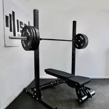 Home Gym Package: 72 Rack, Barbell, Bumper Plates, Bench 