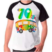 Camiseta Raglan Anos 70 Kombi Colorida Hippie