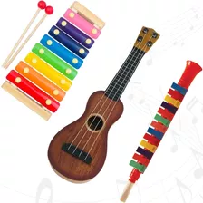 Kit Instrumental Infantil Musical Percussão 3 Instrumentos