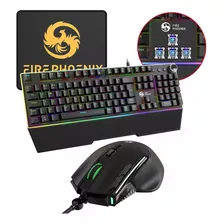 Kit Teclado Mouse Mecânico Abnt2 Gamer Rgb Switch Blue Bk-04