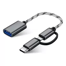 Cable 2 En 1 Adaptador Micro Usb Tipo C A Usb 3.0 Otg Color Gris