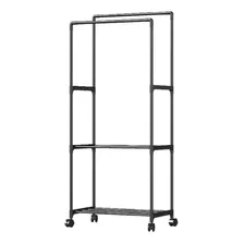 Rack Perchero Acero Closet Organizador Ropa Doble 1 Estante Color Negro