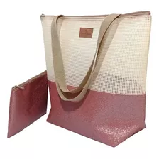 Bolsa De Praia Com Necessaire - Cor Rosa-escuro