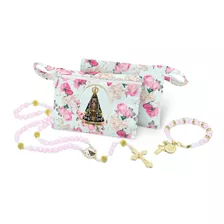 Kit Pulseira Terço Católico Nossa Senhora Aparecida Bolsinha