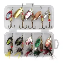 Pack 10 Cucharillas N2 Señuelos Pesca Cuchara Spinner + Caja