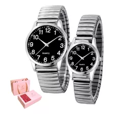 Reloj Pareja Duo Pulsera Corazón Magnetico Con Estuche Rosas