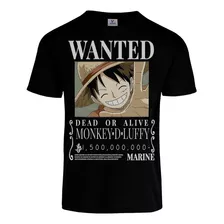 Playera Cartel Wanted Monkey D Luffy One Piece Negra