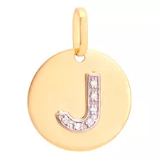 Pingente Placa Redonda Com Letra De Diamantes Em Ouro 18k