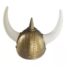 Casco Vikingo Con Cuernos Medieval Dorado