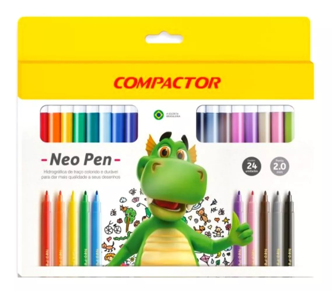 Canetinhas Coloridas Super Lavável 24 Cores Neo Pen Gigante 