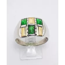 Anillo Plata Y Oro Cristal Topacio Verde 12mm N18 P9422