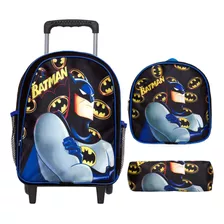 Kit Mochila Escolar Juvenil Rodinha Batman Lancheira Estojo