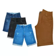Kit 4 Bermuda Jeans Juvenil Shorts Infantil Sarja Verão Top