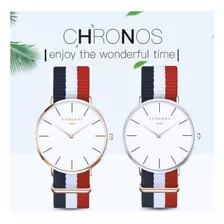 Reloj Chronos Simple, Analógico, Impermeable, De Cuarzo, Color De Correa, Marrón, Color Bisel, Plateado