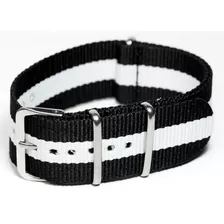 Pulseira Relógio Nato Nylon 24mm Preto Branco3 Anéis