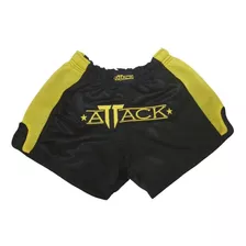 Shorts Preto E Amarelo Muay Thai Attack Black Yellow Retro