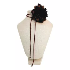 Choker De Flor De Tecido Gargantilha Feminina Em Couro Luxo