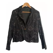 Blazer Mujer Negro Corderoy Bordado Usado