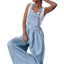 Jardineira Feminina Jeans Macacão Wide Leg Moda Verão