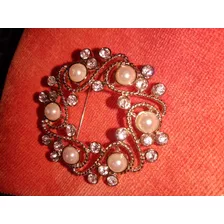 Prendedor Broche Anne Klein Original Con Perlas Y Strass 