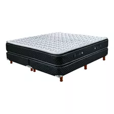 Sommier Madera Cannon Resortes Doral Pillow Top Queen De 200cmx160cm Negro Y Blanco Con Base Dividida