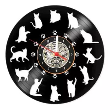 Relógio Disco De Vinil Decoração Gatos Pet Gatinhos