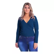 Blusa Transpassada Manga Longa Plus Size Camisa Feminina