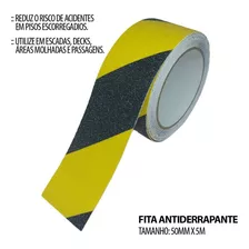 Fita Antiderrapante Escada Piso Adere Colante 50mm X 5m Cor Preto E Amarelo