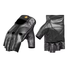 Guantes Sin Dedos De Cuero, Negro. Moto, Bicicleta, Conducir