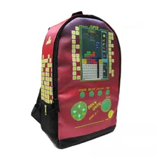 Mochila Gamer Block Pixel Puzzle Escolar Juvenil Roja 