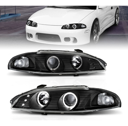 Mitsubishi Eclipse 1997 1999 Par Faros Lupa Led Fondo Negro Foto 2