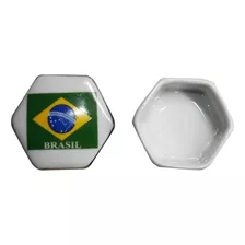 Mini Porta Jóias De Cerâmica Bandeira Do Brasil 70g 5cm C138