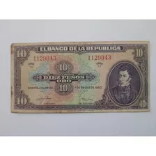 Billete De 10 Pesos Oro Del 1 De Enero De 1950.