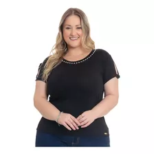 Blusa Plus Size Feminina Manga Curta Detalhe Pedras 0221