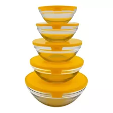 Pocillos Set 5 Piezas Con Tapa Contenedor Bowl