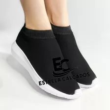 Tênis Feminino Meia S/ Cadarço Slip On Fácil Calçar Academia