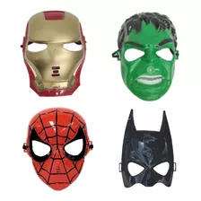 Kit 4 Máscaras Homem De Ferro + Homem Aranha + Hulk + Batman Cor Dourado/verde/vermelho/preto