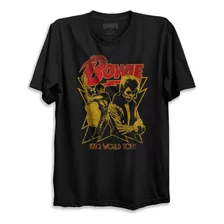 Camiseta Preta David Bowie 1972 World Tour Bomber Rock 