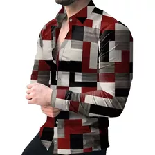 Rt Camisas De Hombre Con Estampado De Camisa Con Botones De