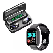 Combo Smartwatch D20 Y68 + Auricular Inalambrico F9-5 Negro