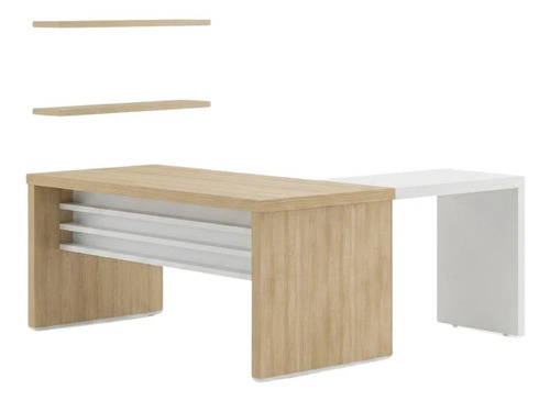 Conjunto Escritorio Executivo 3 Pecas Mesa Carvalho Branco Carvalho/branco