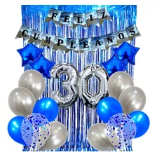 Combo Globos Cumpleaños Perlados Cristal Confeti Plata Azul