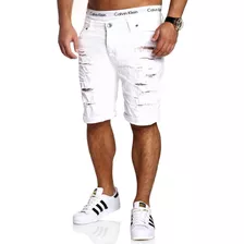 Bermuda Jeans Sarja Masculino Destroyed Rasgada Premium